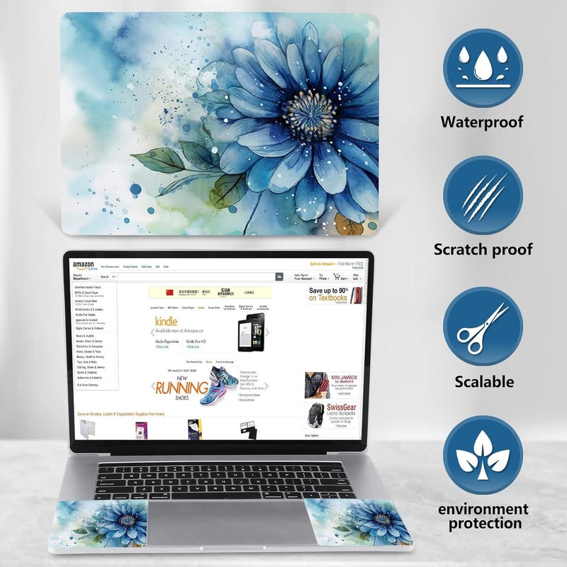 AIMSA Laptop Skin Sticker Decal, 17 17.3 inch Laptop Art Decal Universal Cover, Decorative Stickers Notebook Skin Protector, Blue Flower - Image 5